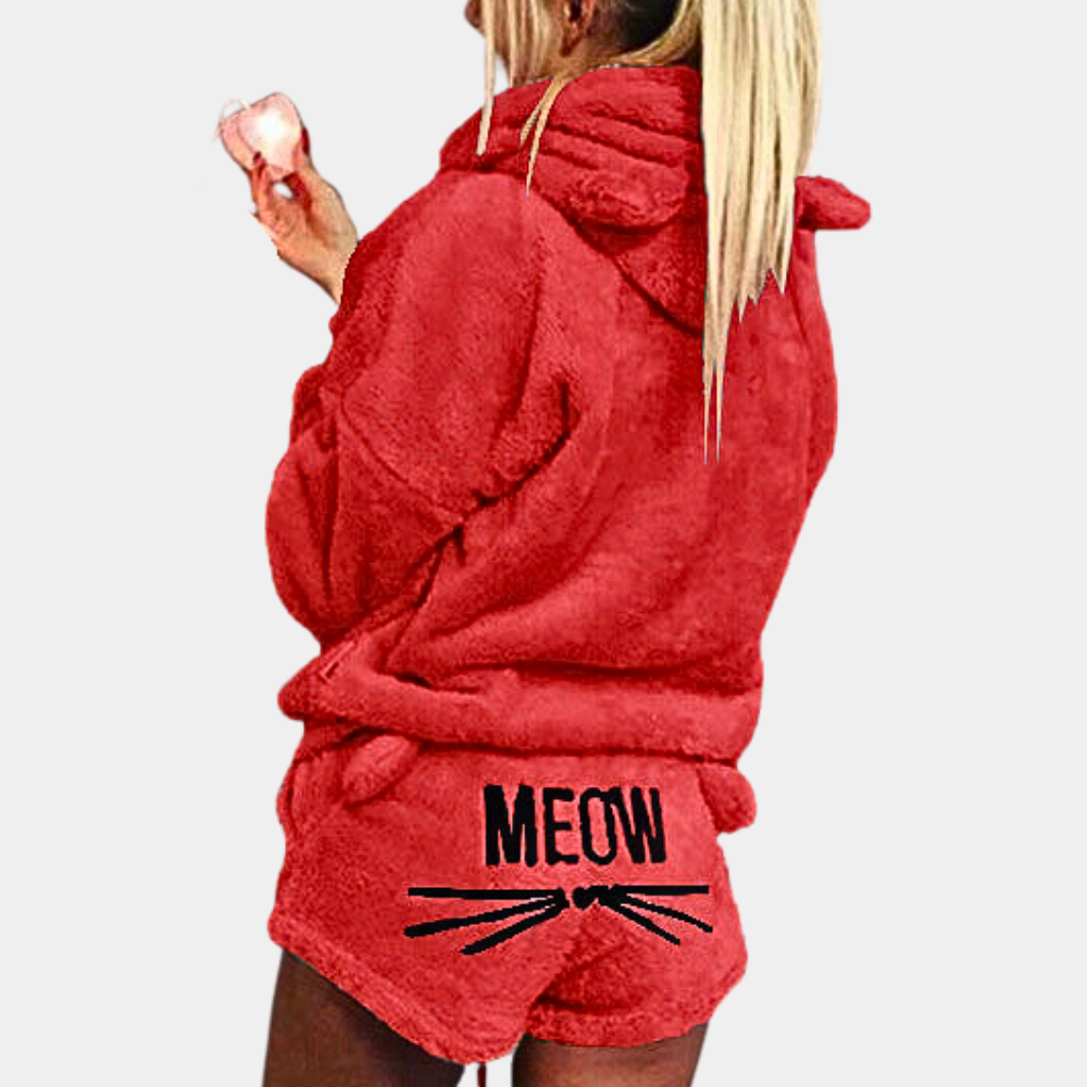 Meow | Fleece Lounge Pyjama Set Dames met Capuchon 7