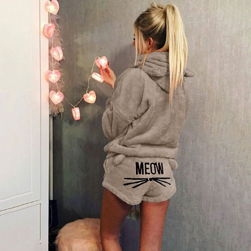 Meow | Fleece Lounge Pyjama Set Dames met Capuchon 8