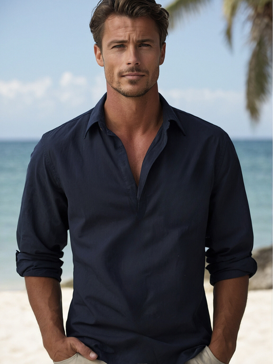 Marine Linnen Shirt Heren | Ademend Casual Overhemd voor Strand en Zomerse Uitjes – Lichtgewicht en Comfortabel-1