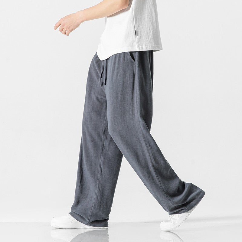 Linnen Blend Casual Broek voor Mannen | Losse Pasvorm met Trekkoord Taille – Volledige Lengte, Ademend en Comfortabel-3