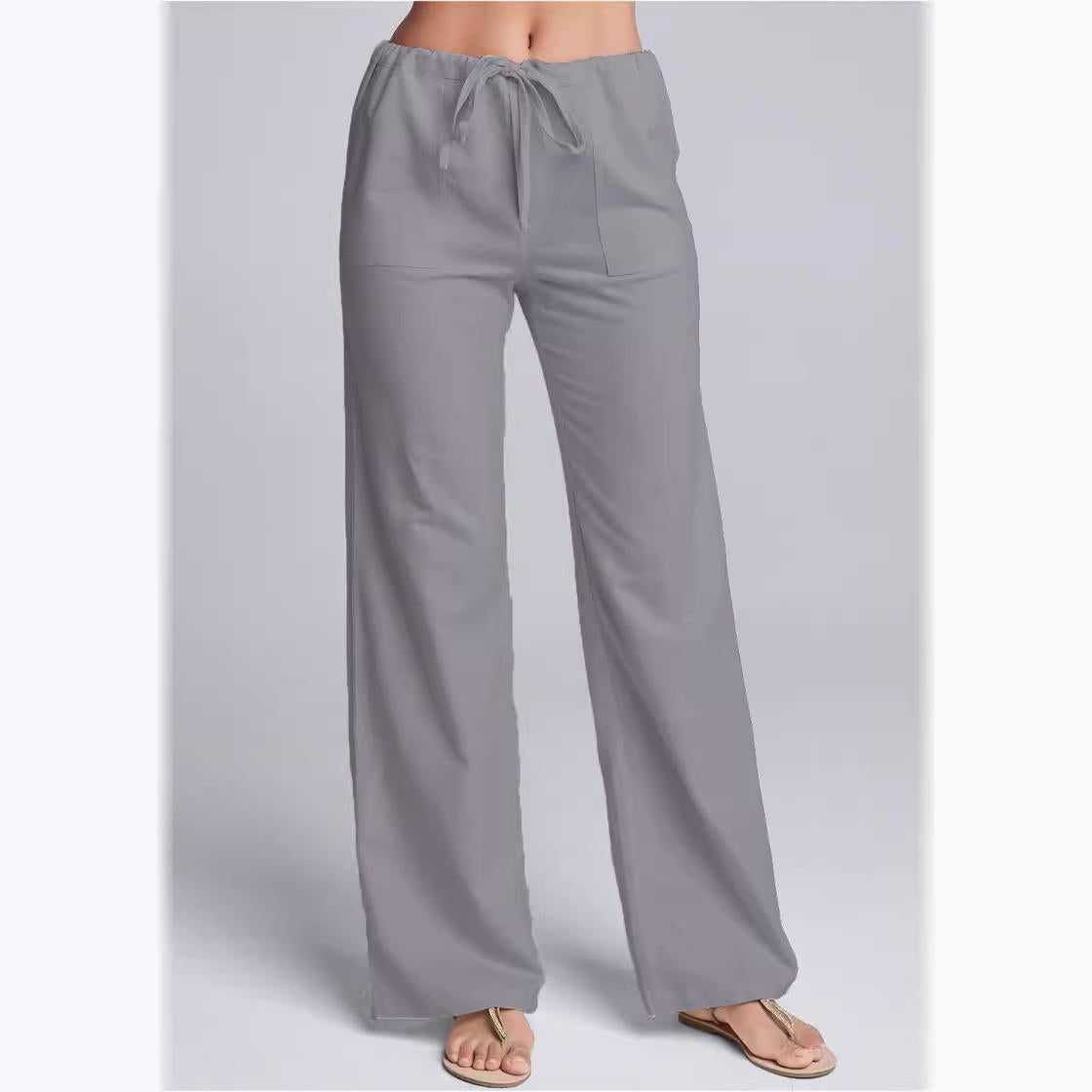 Variant image for Luchtige Vrouwenbroek van Katoen-Linnenmix met Verstelbare Taille | Casual Volledige Lengte voor Comfort en Stijl-5