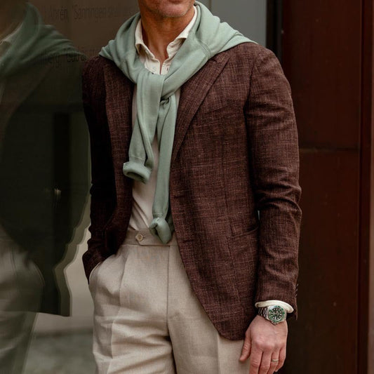 Elegante Heren Blazer van Katoen-Linnen Blend met Inkeping Revers | Slanke Pasvorm voor Zakelijke en Casual Gelegenheden-1