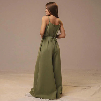 Elegante Dames Jumpsuit met V-hals en Brede Benen | Mouwloos Ademend Linnenmengsel voor Comfortabele Pasvorm-4