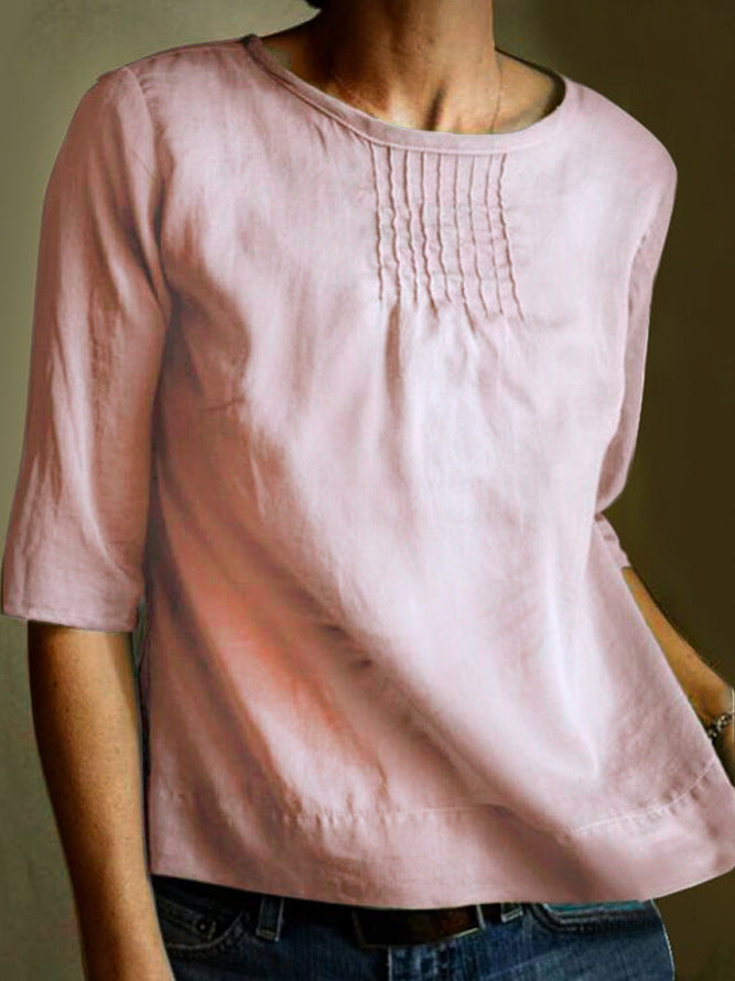 Variant image for Elegante Katoenen Linnen Damesblouse met Geplooide Voorkant en 3/4 Mouwen | Losse Pasvorm voor Casual en Sociale Gelegenheden-16
