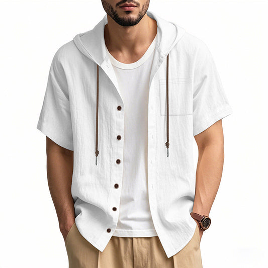 Linnenmix Herenhoed met Korte Mouwen en Capuchon | Casual Zomerstijl met Borstzak-1