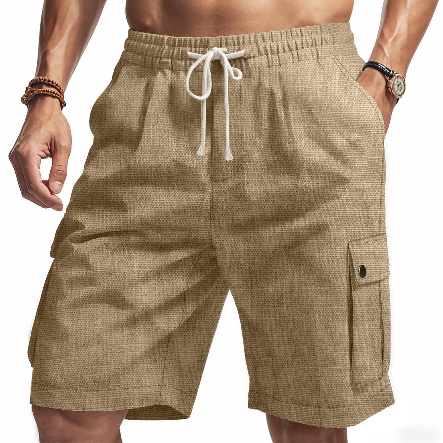 Variant image for Bamboe Linnen Vrachtshorts voor Heren met Elastische Taille en Multi-Pockets | Ontspannen Pasvorm voor Casual Gebruik-13