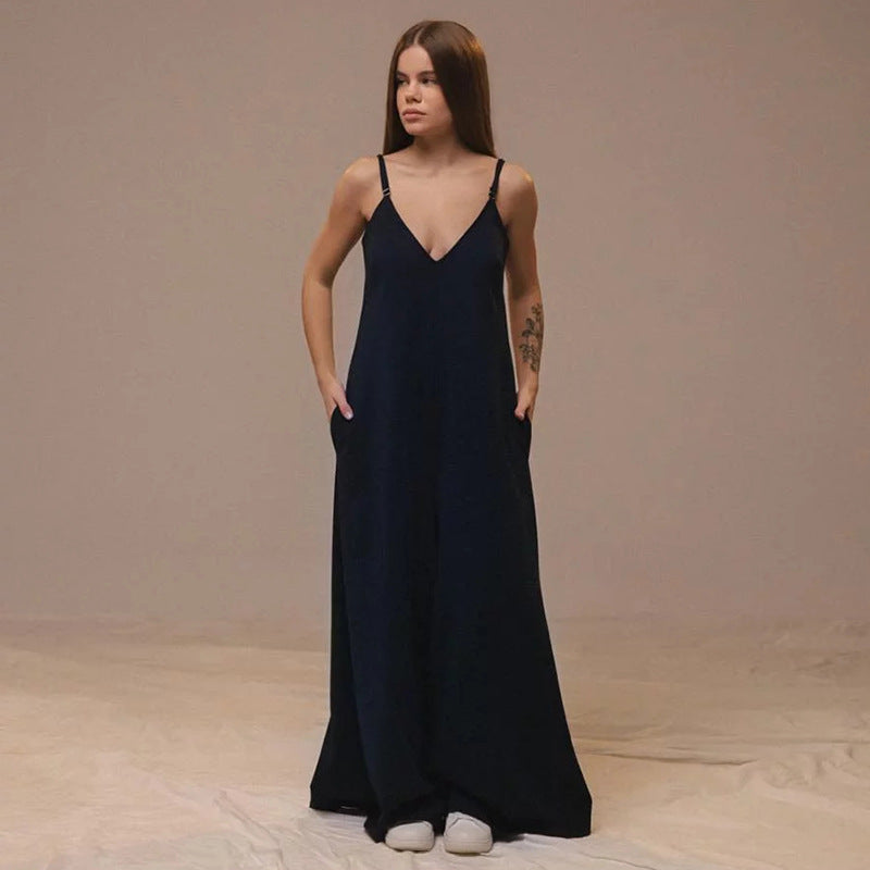 Elegante Dames Jumpsuit met V-hals en Brede Benen | Mouwloos Ademend Linnenmengsel voor Comfortabele Pasvorm-5