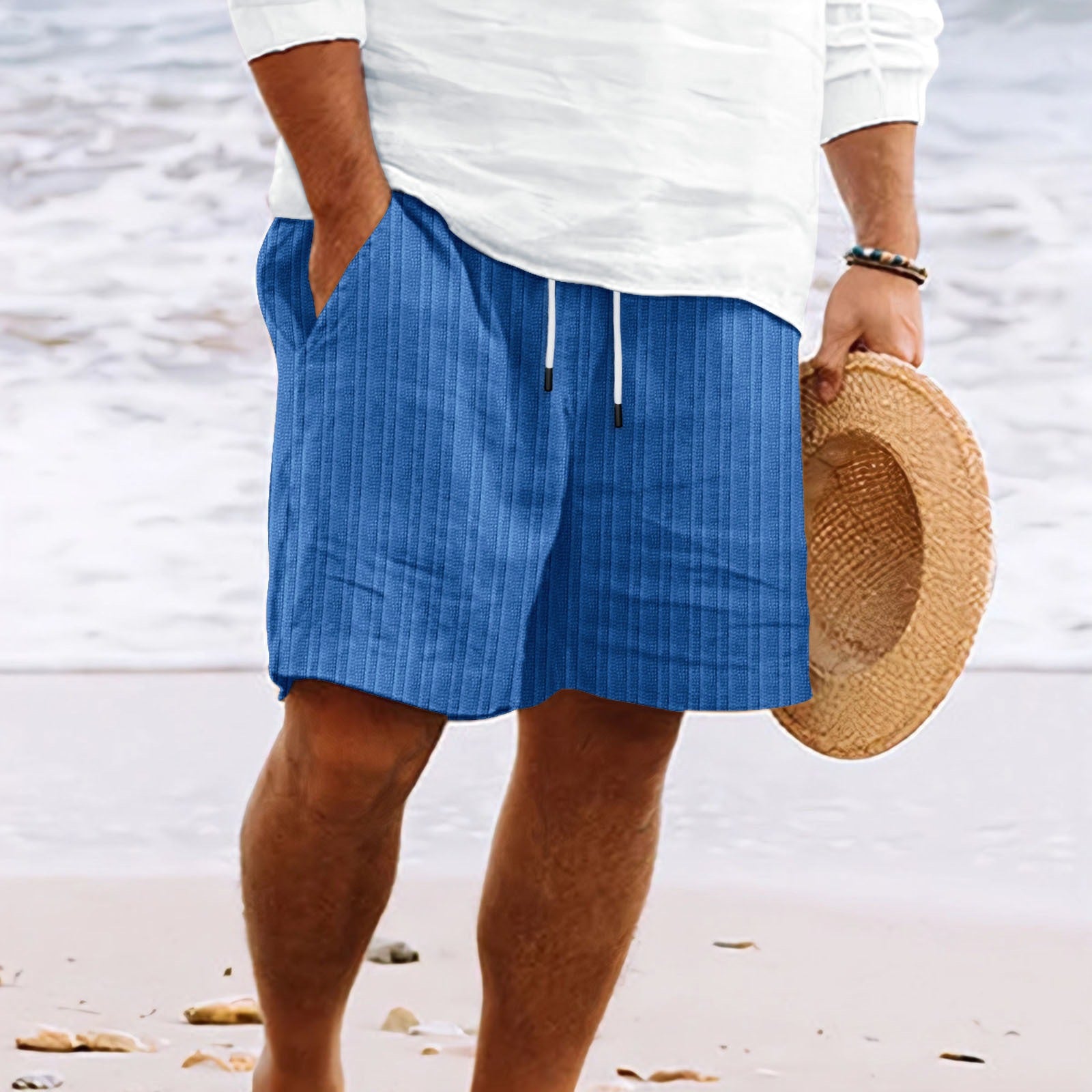 Variant image for Casual Heren Korte Broek van Katoen-Linnenmix met Trekkoord | Comfortabele Zomer Shorts voor Mannen-31