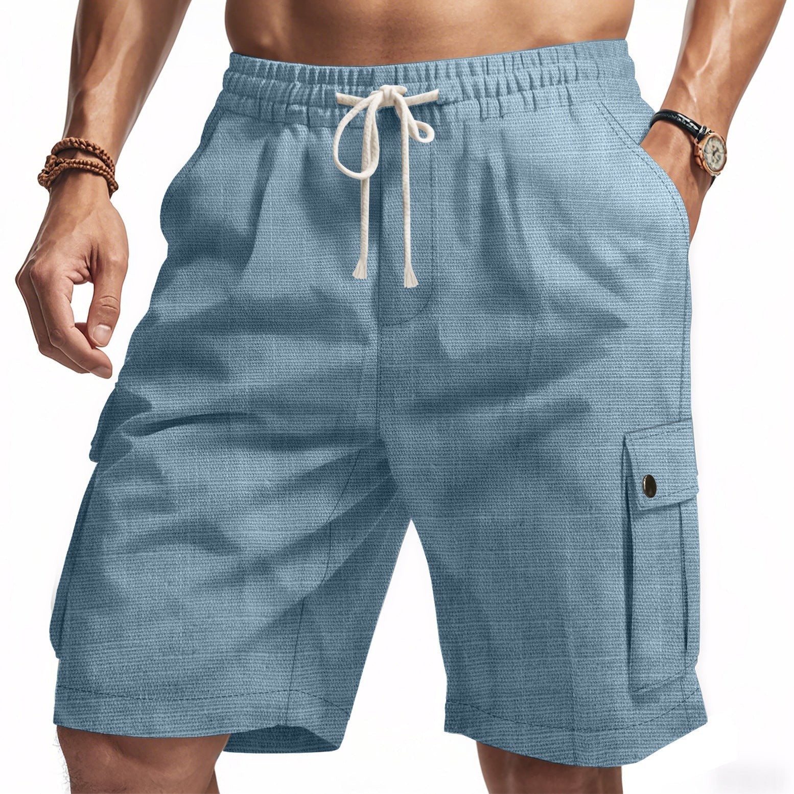 Variant image for Bamboe Linnen Vrachtshorts voor Heren met Elastische Taille en Multi-Pockets | Ontspannen Pasvorm voor Casual Gebruik-17
