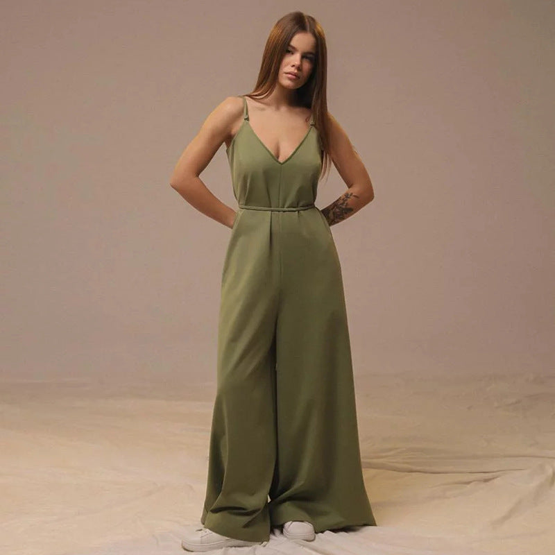 Variant image for Elegante Dames Jumpsuit met V-hals en Brede Benen | Mouwloos Ademend Linnenmengsel voor Comfortabele Pasvorm-5