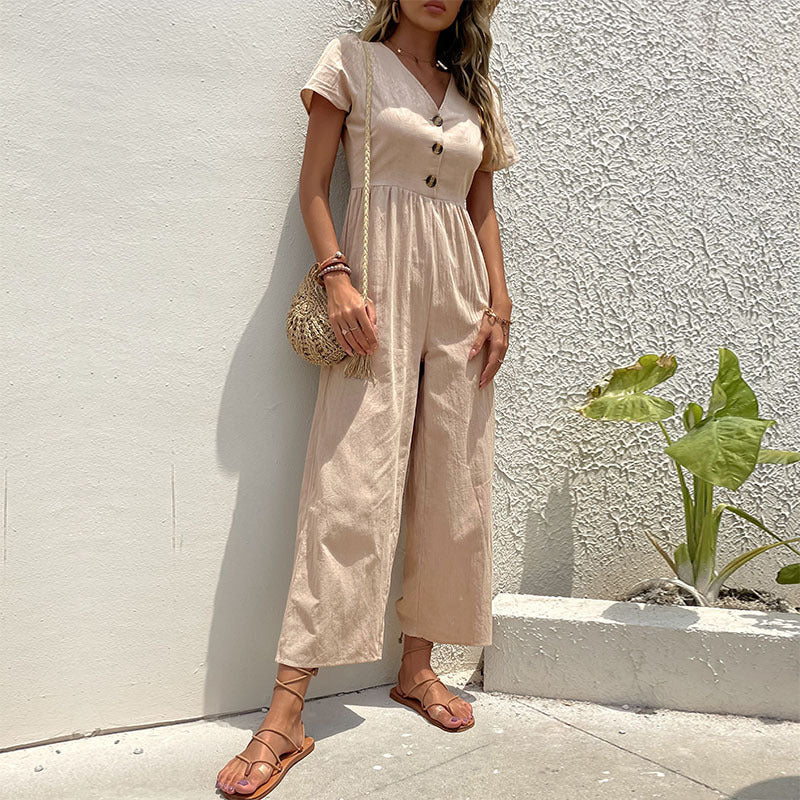 Variant image for Stijlvolle Dames Jumpsuit Kort met Wijde Pijpen in Zwart – Ademende Linnenmix voor Casual Dagen-5
