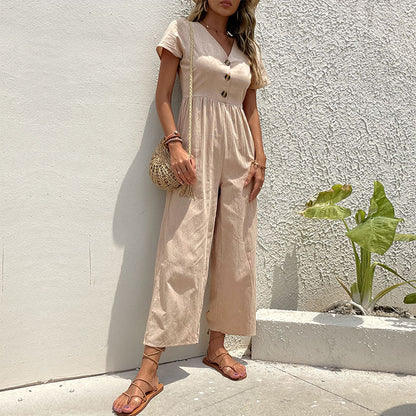 Variant image for Stijlvolle Dames Jumpsuit Kort met Wijde Pijpen in Zwart – Ademende Linnenmix voor Casual Dagen-5