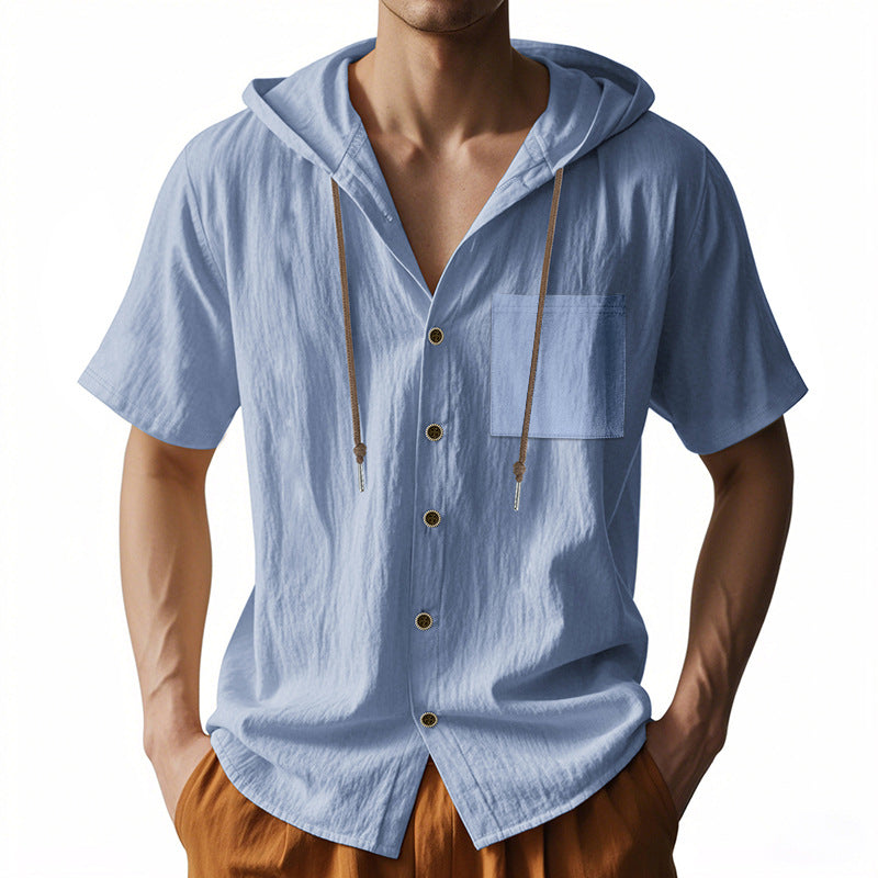 Linnenmix Herenhoed met Korte Mouwen en Capuchon | Casual Zomerstijl met Borstzak-2