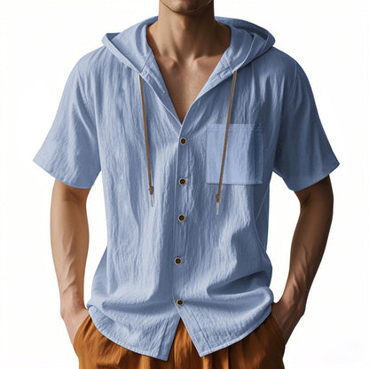 Linnenmix Herenhoed met Korte Mouwen en Capuchon | Casual Zomerstijl met Borstzak-2