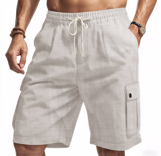 Bamboe Linnen Vrachtshorts voor Heren met Elastische Taille en Multi-Pockets | Ontspannen Pasvorm voor Casual Gebruik-1