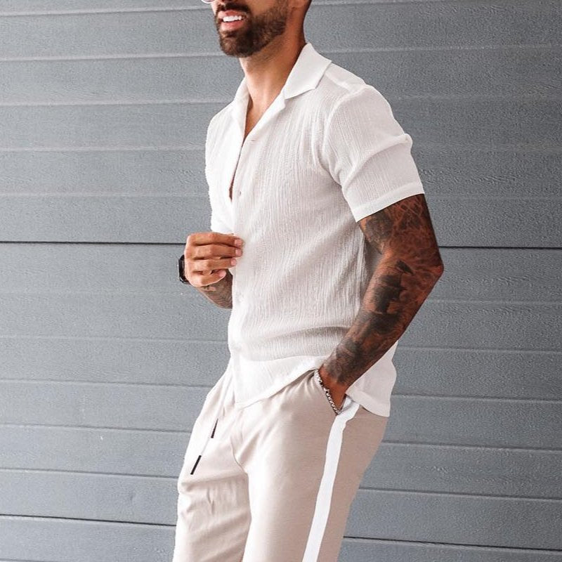 Casual Katoen-Linnen Heren Shirt met Korte Mouwen | Losse Pasvorm en Knopsluiting voor Warm Weer-3