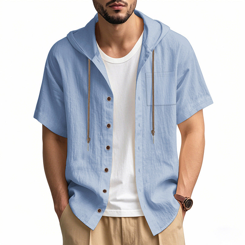 Variant image for Linnenmix Herenhoed met Korte Mouwen en Capuchon | Casual Zomerstijl met Borstzak-11