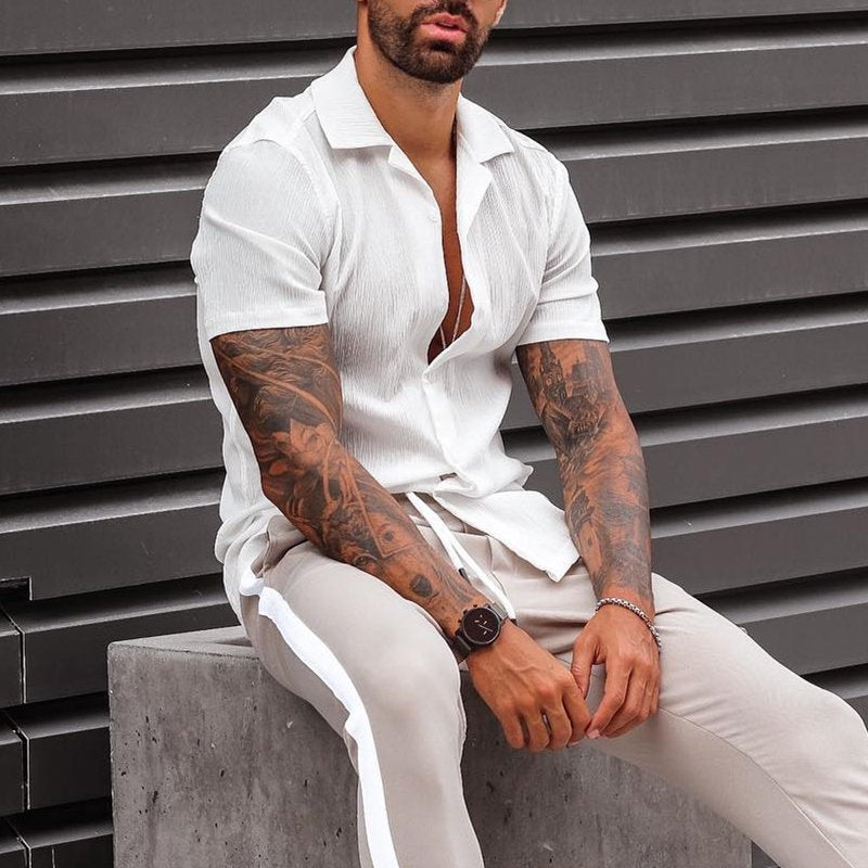 Casual Katoen-Linnen Heren Shirt met Korte Mouwen | Losse Pasvorm en Knopsluiting voor Warm Weer-2