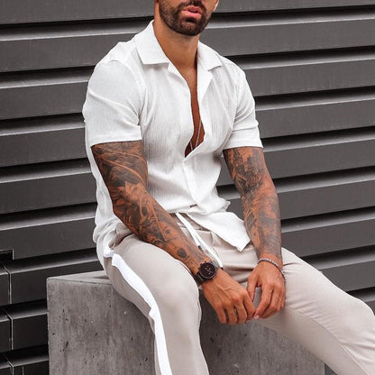 Casual Katoen-Linnen Heren Shirt met Korte Mouwen | Losse Pasvorm en Knopsluiting voor Warm Weer-2