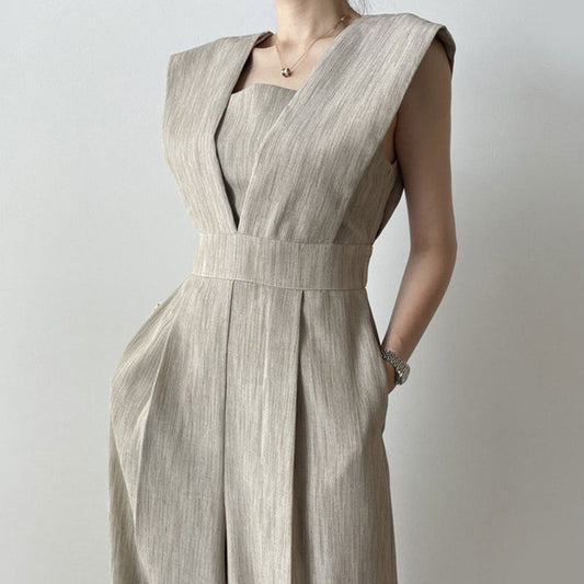 Elegante Zwarte Jumpsuit Dames Feestelijk met Hoge Taille en Wijde Benen | Mouwloos en Vierkante Halslijn-1