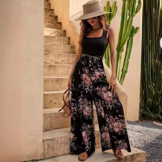 Bloemenprint Dames Jumpsuit | Mouwloos, Gedefinieerde Taille, Brede Been, Ademend, Zomer Comfort-1