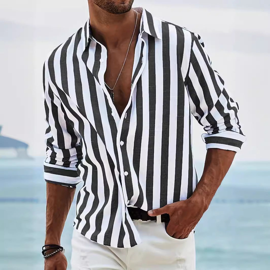 Gestreept Katoenen Linnen Heren Shirt met Lange Mouwen | Ontspannen Pasvorm voor Casual Gelegenheden-5