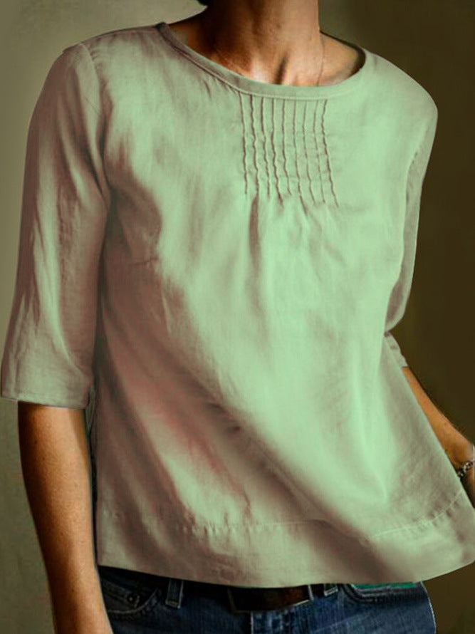 Variant image for Elegante Katoenen Linnen Damesblouse met Geplooide Voorkant en 3/4 Mouwen | Losse Pasvorm voor Casual en Sociale Gelegenheden-21