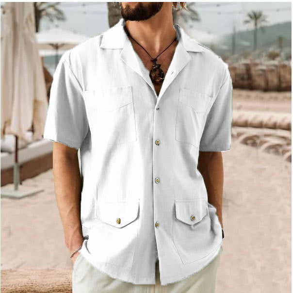 Stijlvol Korte Mouwen Heren Shirt met Gekke Kraag en 4 Zakjes | Ademend Katoen-Linnenmix voor Casual Gelegenheden-6