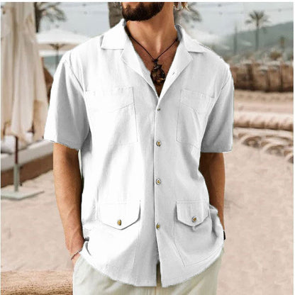 Stijlvol Korte Mouwen Heren Shirt met Gekke Kraag en 4 Zakjes | Ademend Katoen-Linnenmix voor Casual Gelegenheden-6