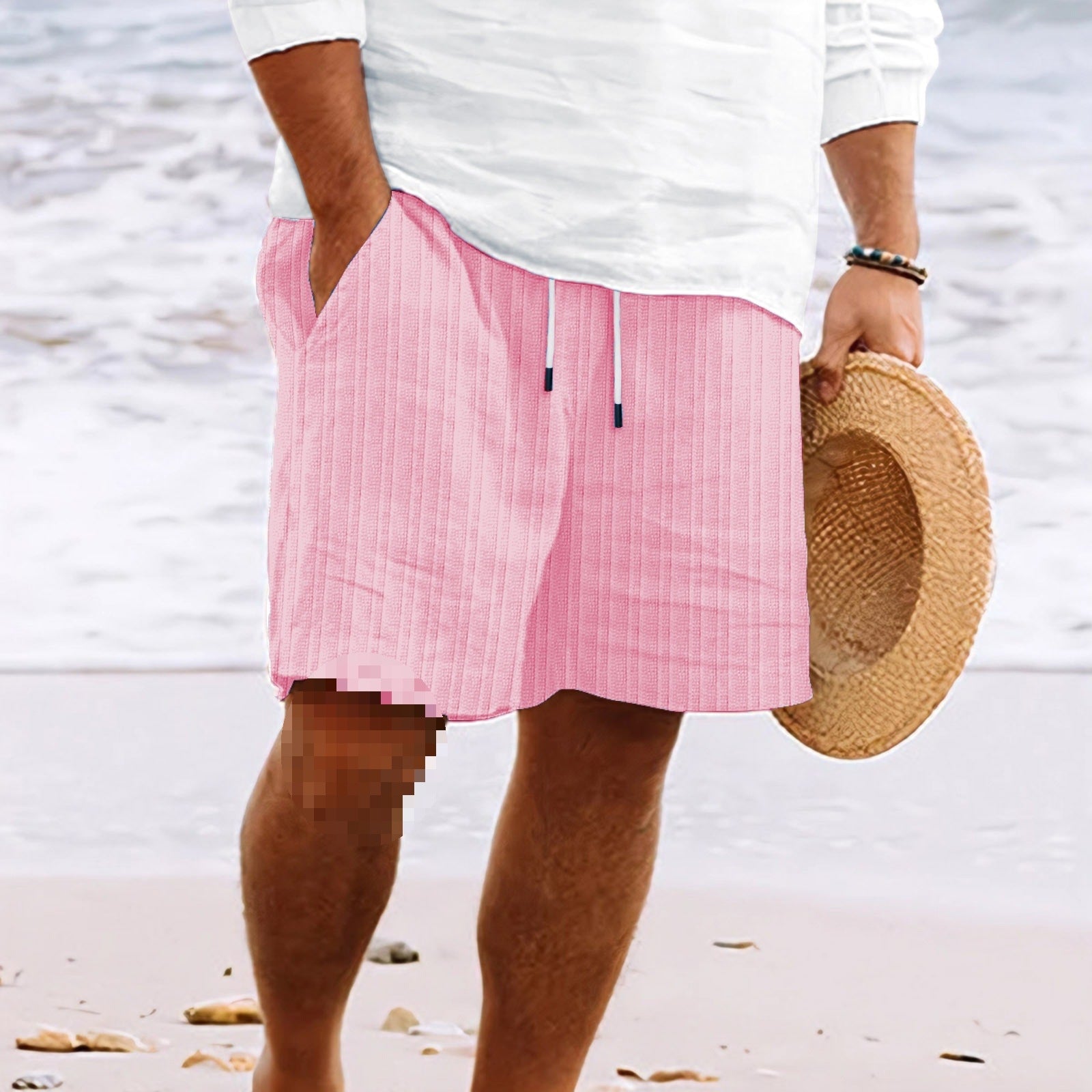 Variant image for Casual Heren Korte Broek van Katoen-Linnenmix met Trekkoord | Comfortabele Zomer Shorts voor Mannen-46