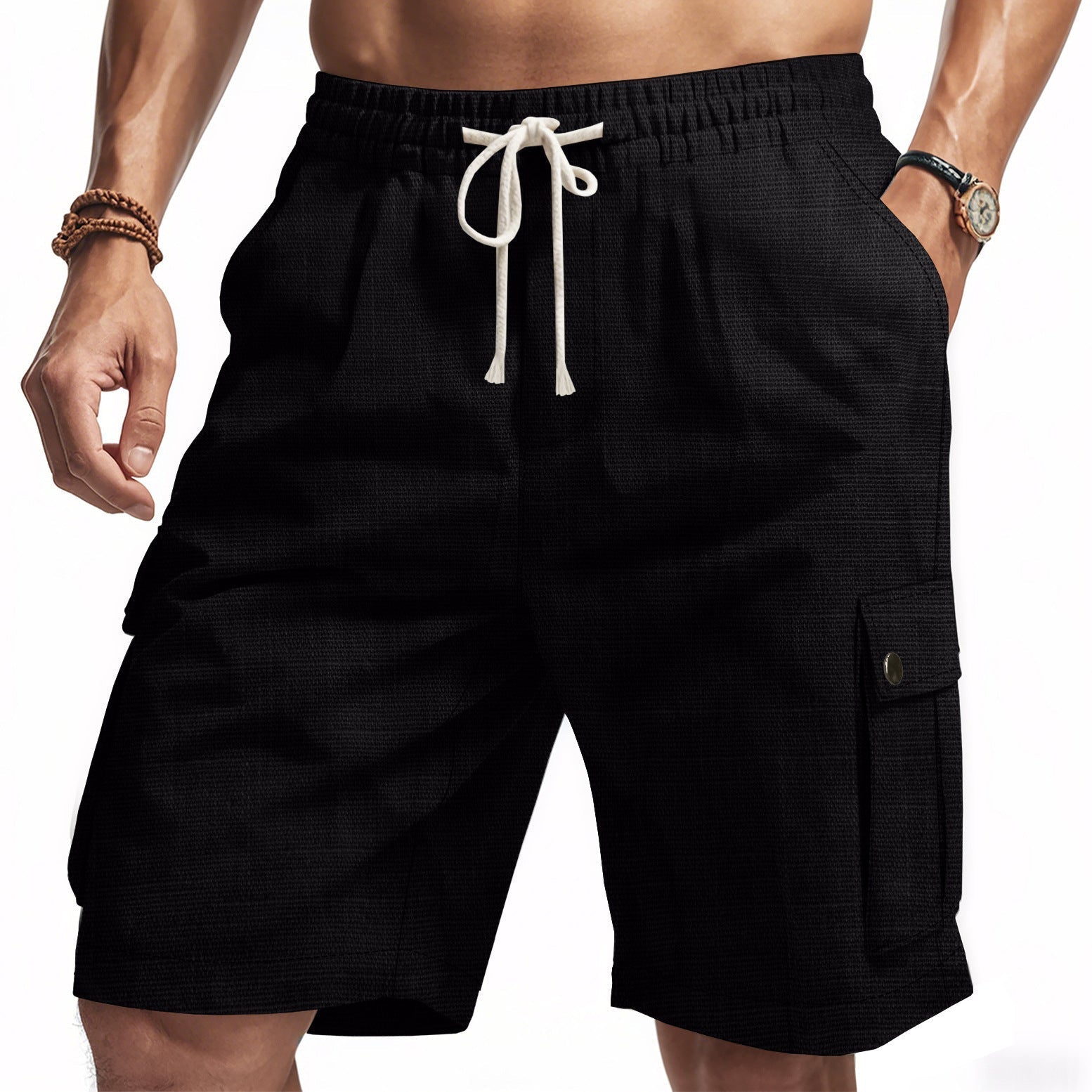 Variant image for Bamboe Linnen Vrachtshorts voor Heren met Elastische Taille en Multi-Pockets | Ontspannen Pasvorm voor Casual Gebruik-9