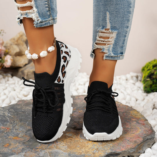 Modieuze Dames Sneakers met Ademend Flyknit en Luipaardprint | Ondersteunende Golfzool voor Comfort-1