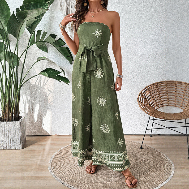 Variant image for Boho Strapless Jumpsuit voor Dames – Ademend Katoen-Linnen met Brede Pijpen en Flatterende Pasvorm-1