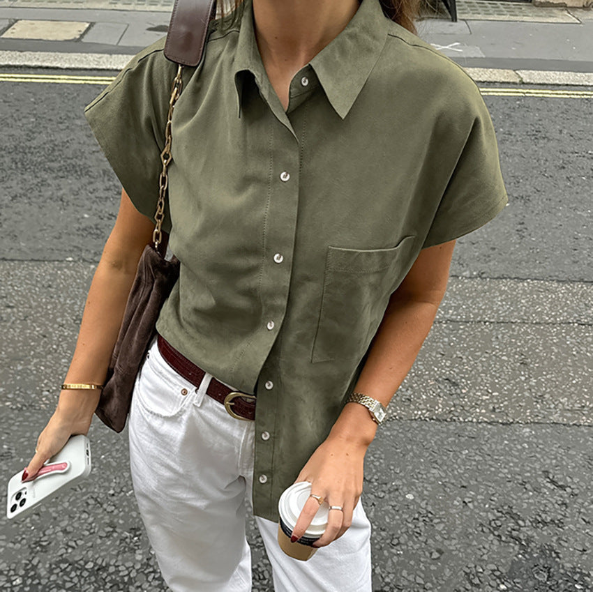 Lichtgewicht Mouwloos Dames Shirt van Katoen-Linnen met Knoop en Borstzak | Ontspannen Pasvorm voor Lente/Zomer-1