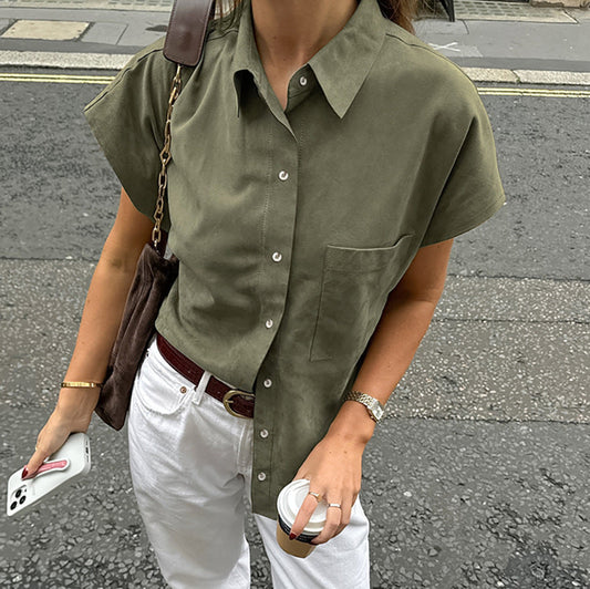 Lichtgewicht Mouwloos Dames Shirt van Katoen-Linnen met Knoop en Borstzak | Ontspannen Pasvorm voor Lente/Zomer-1