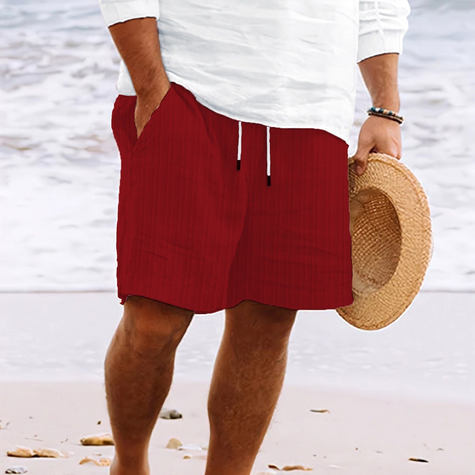 Variant image for Casual Heren Korte Broek van Katoen-Linnenmix met Trekkoord | Comfortabele Zomer Shorts voor Mannen-9
