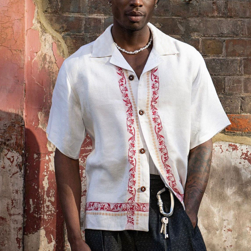 Stijlvol Korte Mouw Heren Shirt met Geborduurde Details | Ademend Linnenmix voor Casual Gelegenheden-2