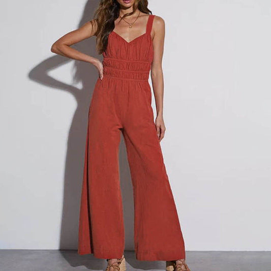 Stijlvolle Dames Jumpsuit van Katoenen Linnen met Brede Benen en Elastische Taille | Casual en Comfortabel voor Lente/Zomer-1