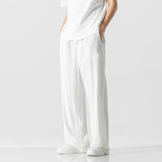 Linnen Blend Casual Broek voor Mannen | Losse Pasvorm met Trekkoord Taille – Volledige Lengte, Ademend en Comfortabel-1
