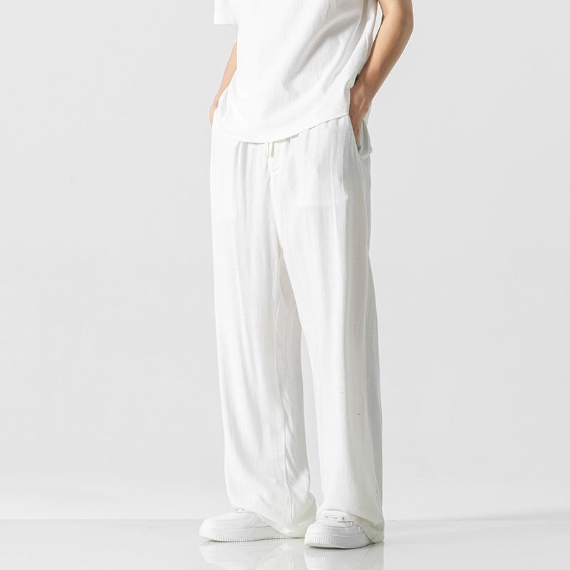 Variant image for Linnen Blend Casual Broek voor Mannen | Losse Pasvorm met Trekkoord Taille – Volledige Lengte, Ademend en Comfortabel-1