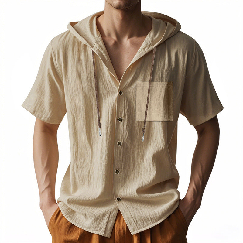 Linnenmix Herenhoed met Korte Mouwen en Capuchon | Casual Zomerstijl met Borstzak-3