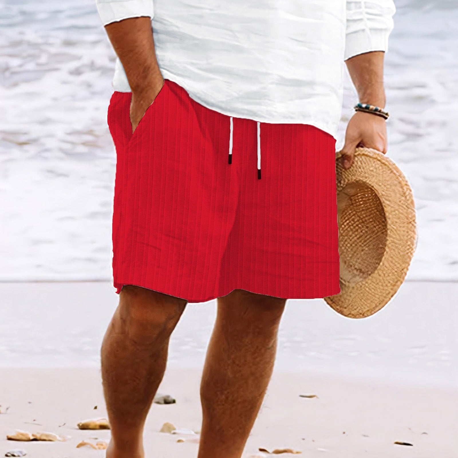 Variant image for Casual Heren Korte Broek van Katoen-Linnenmix met Trekkoord | Comfortabele Zomer Shorts voor Mannen-5