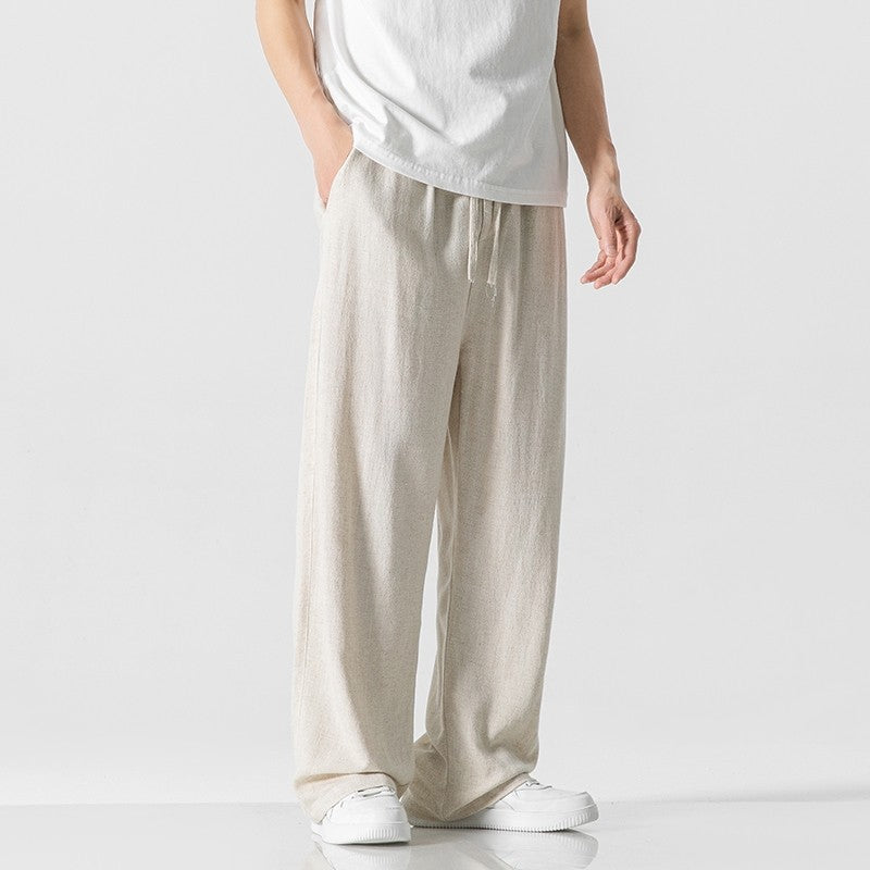 Linnen Blend Casual Broek voor Mannen | Losse Pasvorm met Trekkoord Taille – Volledige Lengte, Ademend en Comfortabel-2