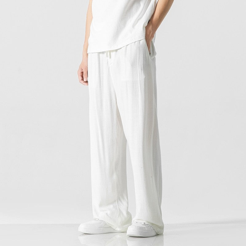 Linnen Blend Casual Broek voor Mannen | Losse Pasvorm met Trekkoord Taille – Volledige Lengte, Ademend en Comfortabel-4