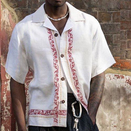 Stijlvol Korte Mouw Heren Shirt met Geborduurde Details | Ademend Linnenmix voor Casual Gelegenheden-1