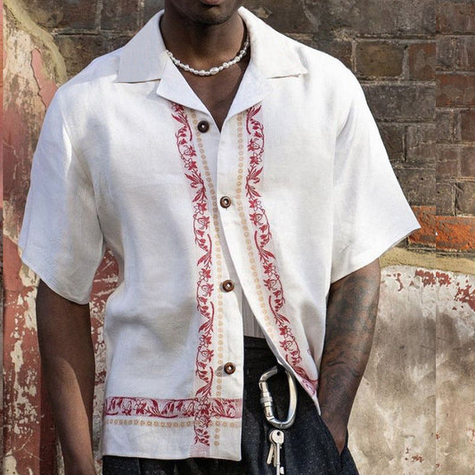 Stijlvol Korte Mouw Heren Shirt met Geborduurde Details | Ademend Linnenmix voor Casual Gelegenheden-1