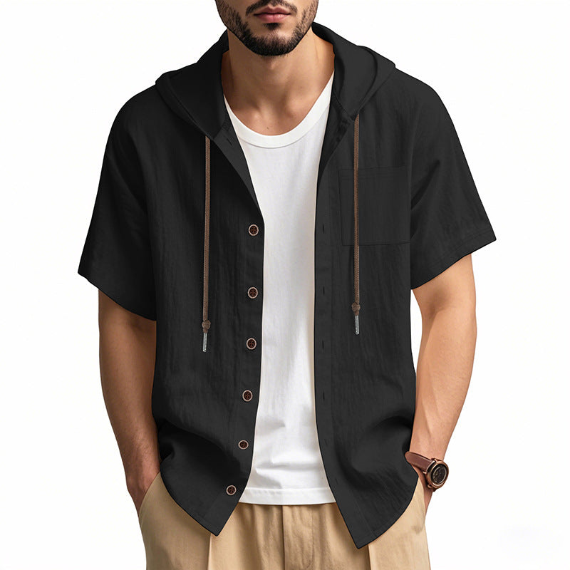 Variant image for Linnenmix Herenhoed met Korte Mouwen en Capuchon | Casual Zomerstijl met Borstzak-6