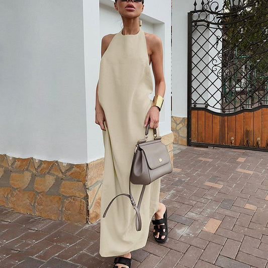 Elegante Maxi Jurk Dames met Halterhals – Mouwloos Katoen-Linnen Blend voor Zomer | Lange Jurk voor Casual en Elegante Gelegenheden-1