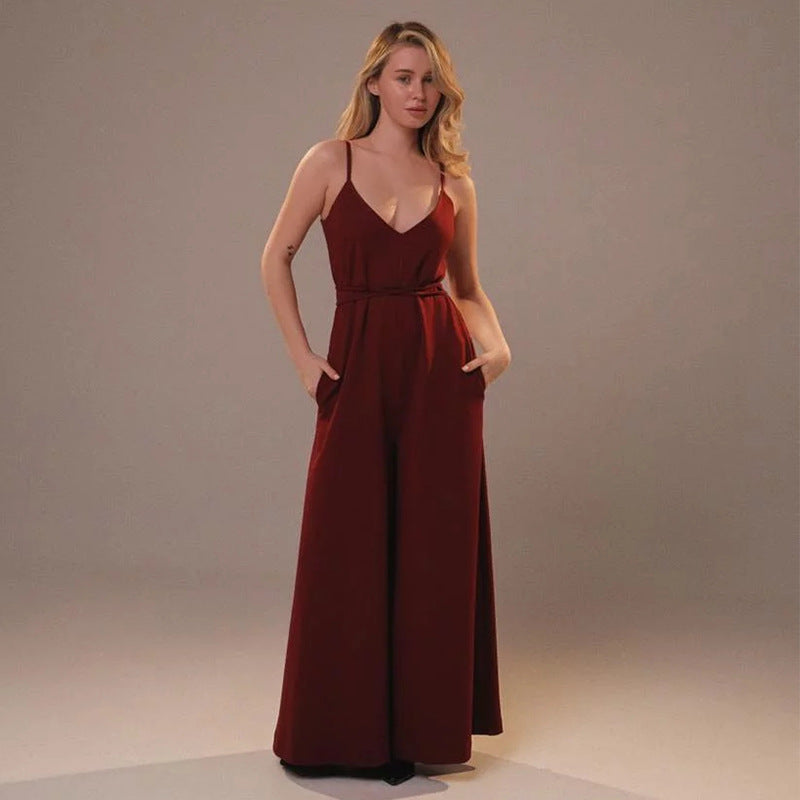Variant image for Elegante Dames Jumpsuit met V-hals en Brede Benen | Mouwloos Ademend Linnenmengsel voor Comfortabele Pasvorm-9