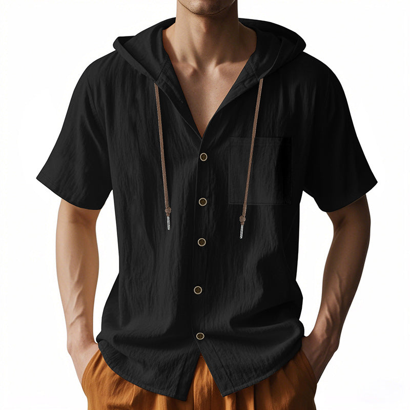 Linnenmix Herenhoed met Korte Mouwen en Capuchon | Casual Zomerstijl met Borstzak-5